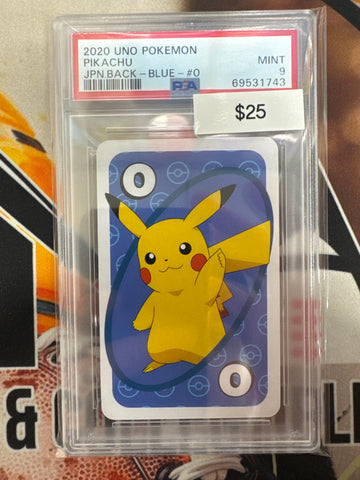 2020 Uno Pokemon Pikachu Japanese Back Blue #0 PSA 9