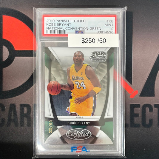 2010 NBA Kobe Bryant Panini Certified National Convention Green /50 PSA 9