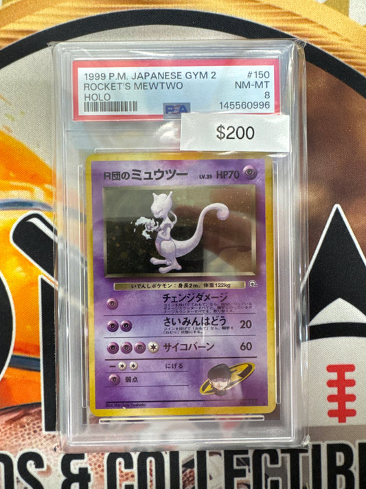 1999 Pokemon Japanese Gym 2 Rocket’s Mewtwo Holo No. 150 PSA 8