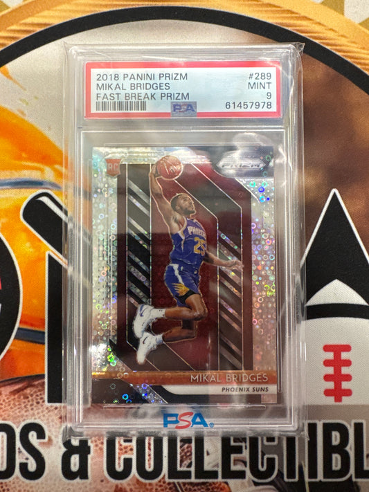2018 Panini Prizm Mikal Bridges Rookie Fast Break Prizm PSA 9