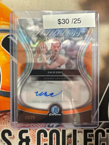 2025 Topps Bowman Chrome Basketball Zach Edey Timeless Touch Autograph Orange Refractor /25
