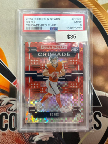 2024 Panini Rookies & Stars Bo Nix Rookie Crusade Red Plaid PSA 9