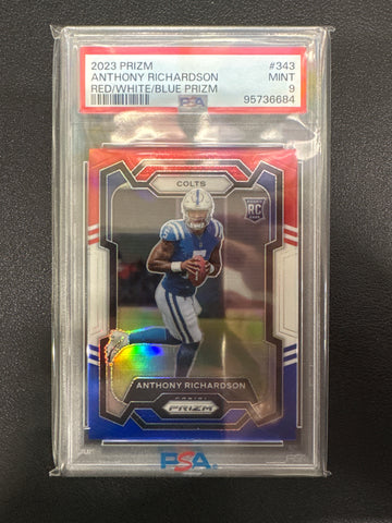 2023 Panini Prizm Anthony Richardson Rookie Red/White/Blue Prizm PSA 9