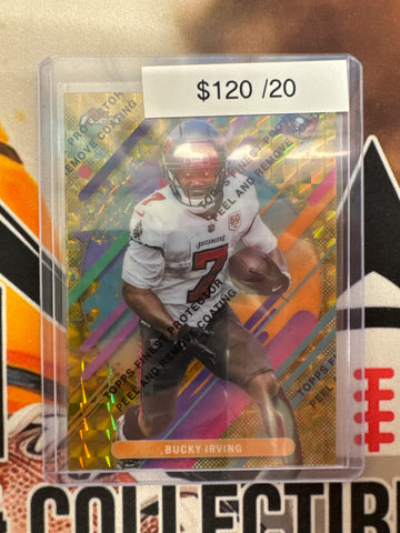 2025 Topps Finest NFL Bucky Irving Rare Gold Geometric Refractor W/ Protective Coating /20