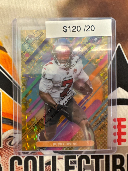 2025 Topps Finest NFL Bucky Irving Rare Gold Geometric Refractor W/ Protective Coating /20