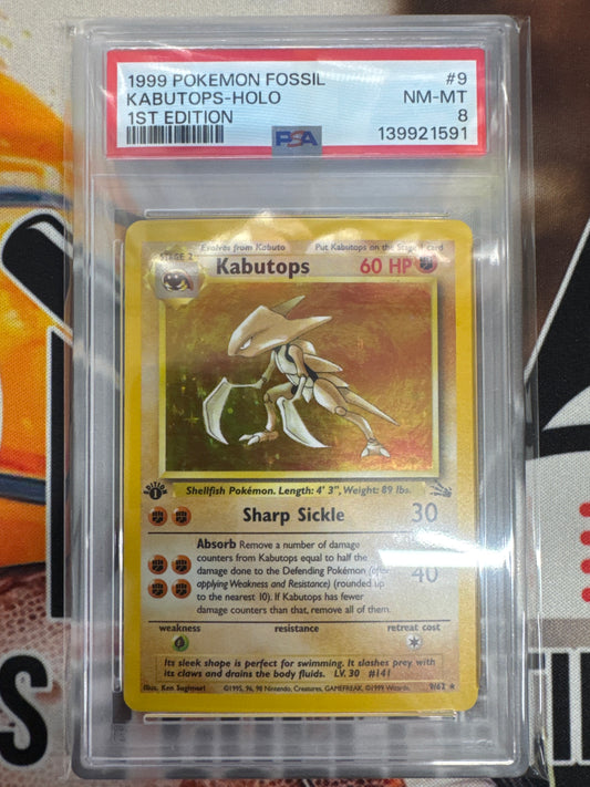 Pokémon 1st Edition Kabutops Holo Fossil 9/62 PSA 8