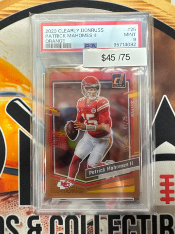 2023 Panini Clearly Donruss NFL Patrick Mahomes II Orange /75 PSA 9