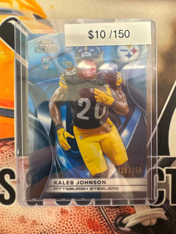 2025 Topps Chrome Black NFL Kaleb Johnson Rookie Blue Wave Refractor /150