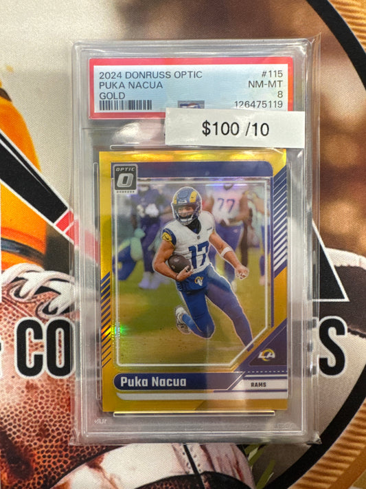 2024 Panini Donruss Optic NFL Puka Nacua Gold Refractor /10 PSA 8
