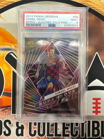2019 Panini Obsidian Soccer Lionel Messi Supernova Electric Etch Pink 10/11 PSA 9