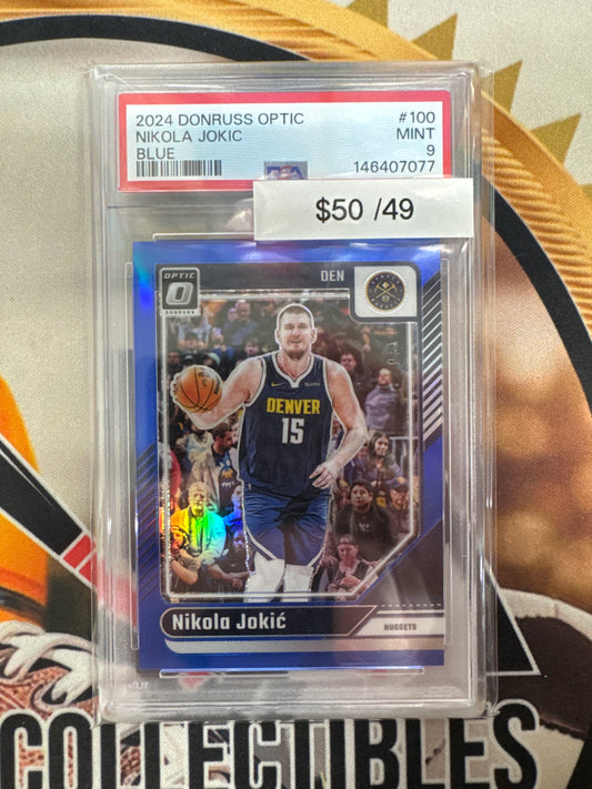 2024 Panini Donruss Optic NFL Nikola Jokic Blue Prizm /49 PSA 9