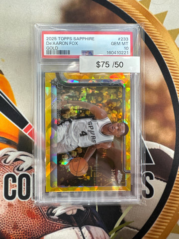 2025 Topps Chrome NBA Sapphire De’Aaron Fox Gold Refractor /50 PSA 10