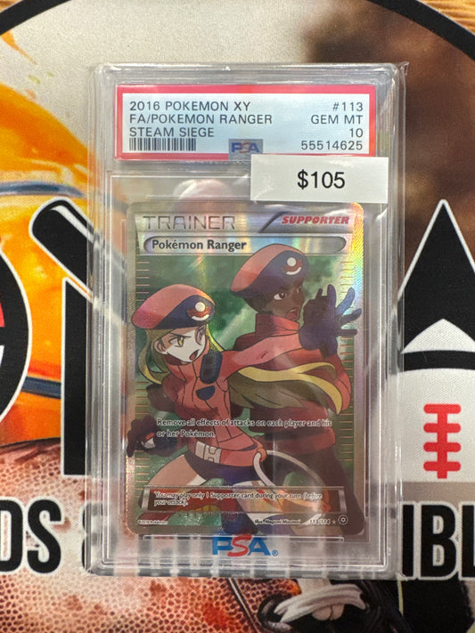 2016 Pokemon XY Full Art Pokemon Ranger 113/114 Steam Siege PSA 10