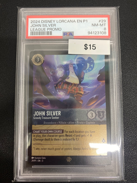 Disney Lorcana P1 League Promo John Silver PSA 8