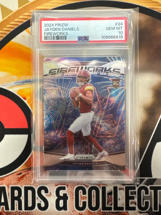 2024 Panini Prizm NFL Jayden Daniels Rookie Fireworks PSA 10