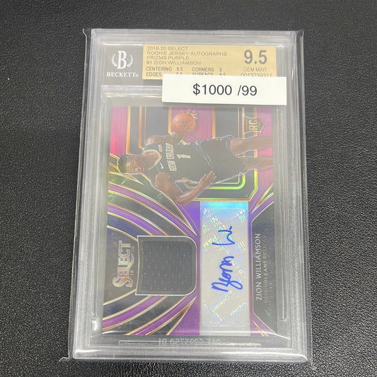 2019-20 NBA Select Zion Williamson Purple Prizm Rookie Patch Auto /99 BGS 9.5