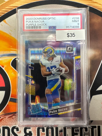 2023 Panini Donruss Optic NFL Puka Nacua Rated Rookie Purple Shock PSA 9