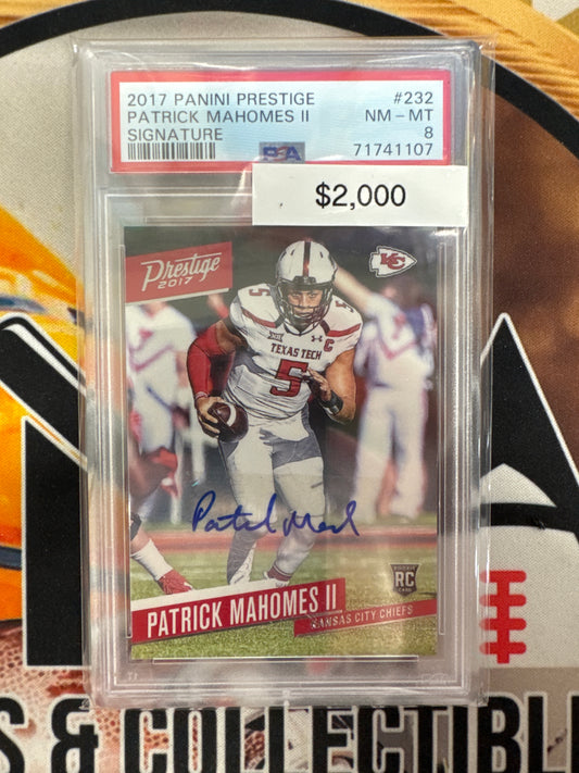 2017 Panini Prestige Football Patrick Mahomes II Rookie Autograph PSA 8