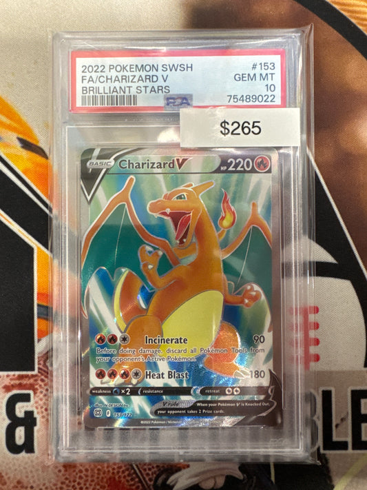 2022 Pokémon Charizard V Brilliant Stars Full Art PSA 10