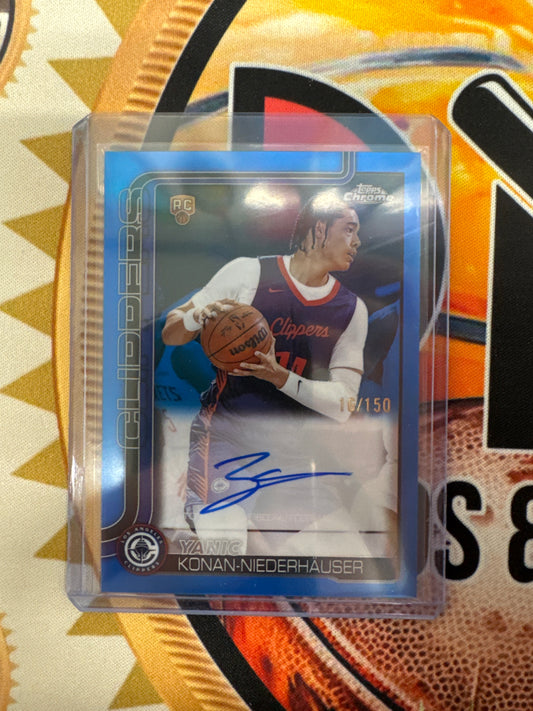 2025-26 Topps Chrome NBA Yanic Konan-Niederhauser Rookie Autograph Blue Refractor /150