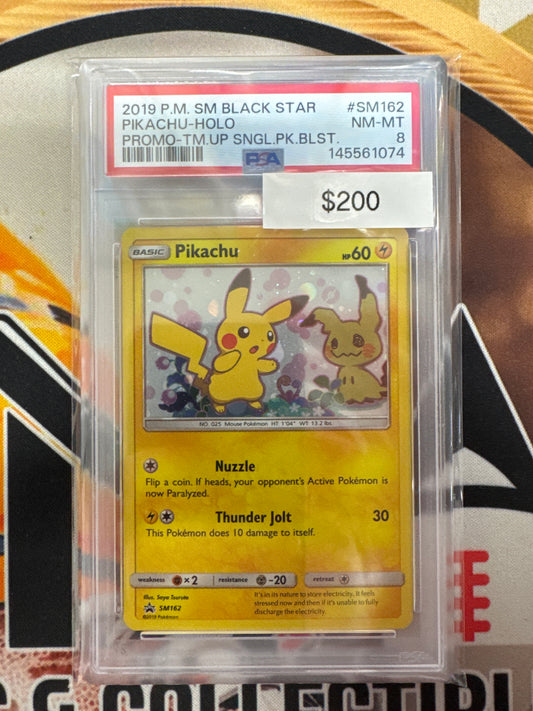 2019 Pokemon SM Black Star Pikachu Holo Promo Team Up Single Pack Blister SM162 PSA 8
