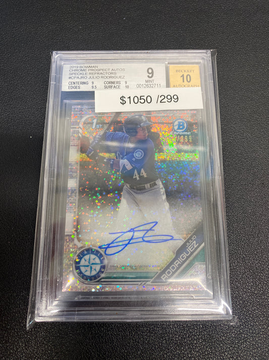 2019 Bowman Chrome Prospects Speckle Auto Julio Rodriguez /299 BGS 9/10