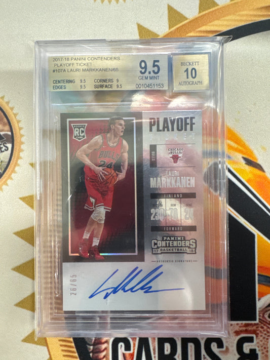 2017-18 Panini Contenders NBA Lauri Markkanen Rookie Playoff Ticket /65 BGS 9.5 Auto 10