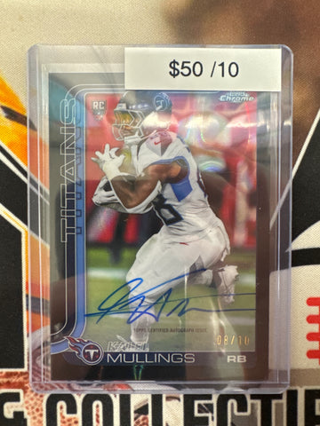 2025 Topps Chrome NFL Kalel Mullings Rookie Autograph Variation Black Raywave Refractor /10