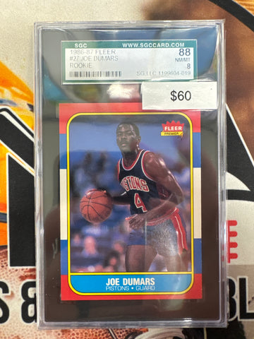 1986-87 Fleer Basketball Joe Dumars Rookie SGC 8