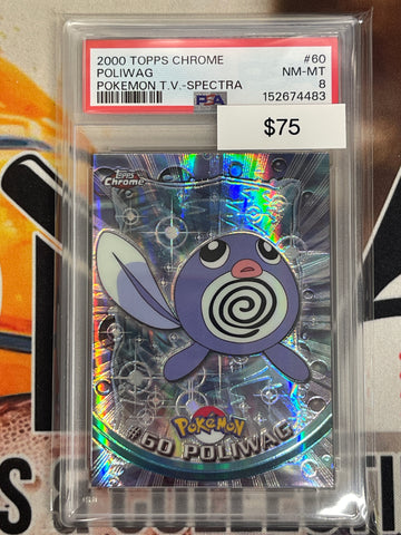2000 Topps Chrome Pokémon Poliwag Spectra Refractor PSA 8
