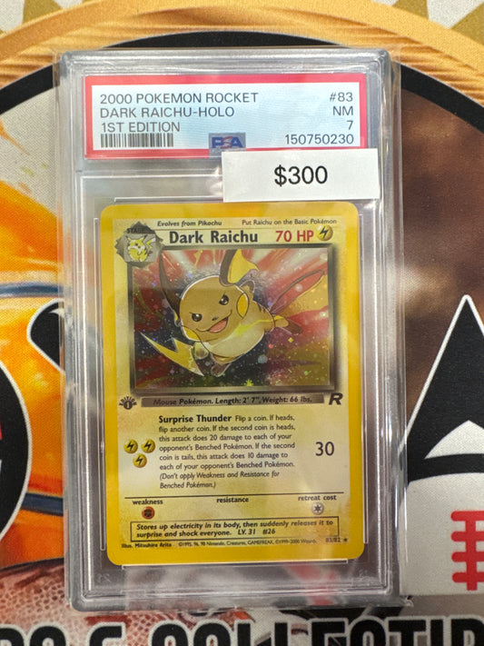Pokémon 1st Edition Team Rocket Dark Raichu Holo 83/82 PSA 7