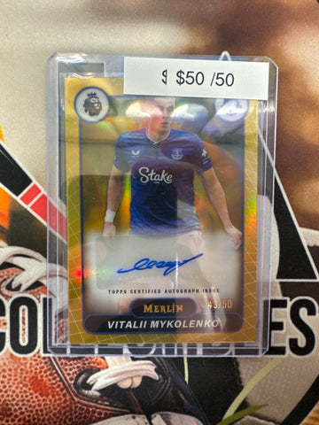 2026 Topps Merlin English Premier League Vitalii Mykolenko Gold Refractor Autograph /50