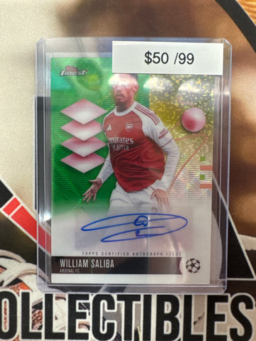 2025-26 Topps Finest Champions League William Saliba Green Shimmer Refractor Autograph /99