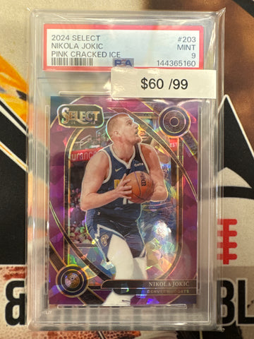 2024 Panini Select NBA Nikola Jokic Pink Cracked Ice /99 PSA 9