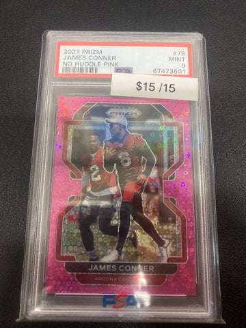 2021 Panini Prizm James Conner No Huddle Pink /15 PSA 9