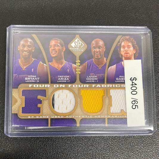 2009-10 NBA SP Kobe Bryant Trevor Ariza Lamar Odom Pau Gasol Four on Four Fabrics Patch /65