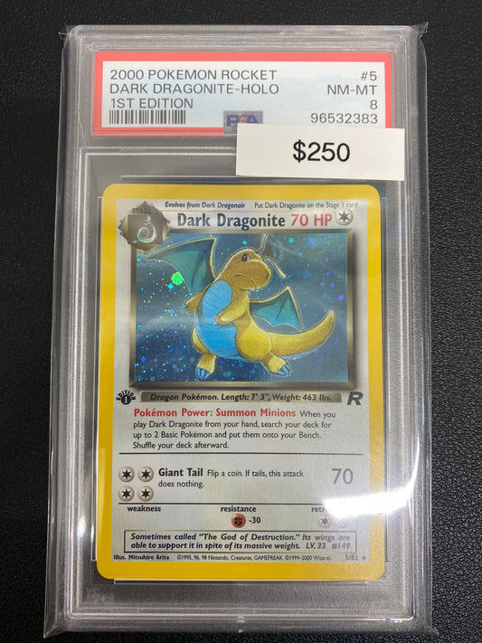 Pokémon 1st Edition Team Rocket Dark Dragonite Holo PSA 8