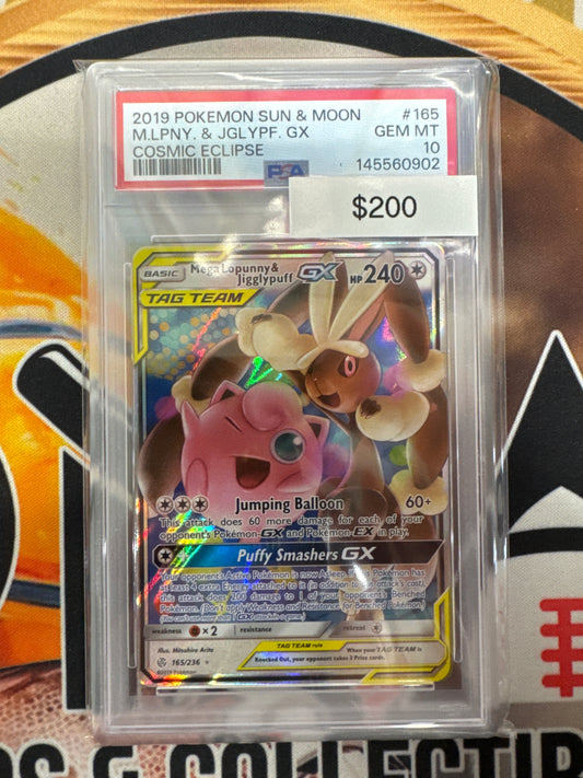 Pokemon Mega Lopunny & Jigglypuff GX 165/236 Cosmic Eclipse PSA 10