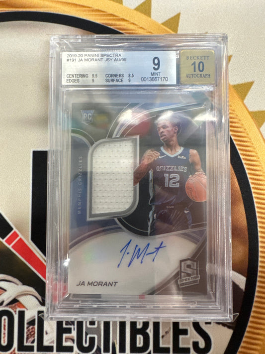 2019-20 Panini Spectra Ja Morant Rookie Patch Autograph /99 BGS 9 Auto 10
