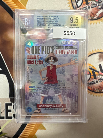 2026 One Piece Promos Monkey.D.Luffy College Basketball US Voyage Attendance Giveaway P-055 BGS 9.5
