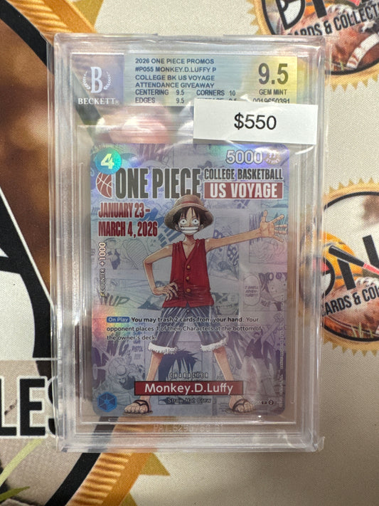 2026 One Piece Promos Monkey.D.Luffy College Basketball US Voyage Attendance Giveaway P-055 BGS 9.5