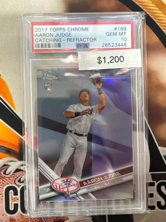 2017 Topps Chrome MLB Aaron Judge Rookie Catching Refractor PSA 10
