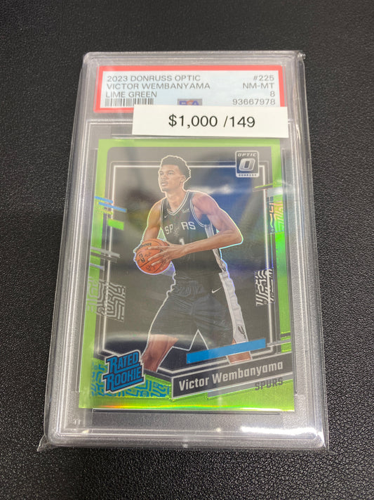 2023 NBA Donruss Optic Victor Wembanyama Lime Green Rated Rookie /149 PSA 8