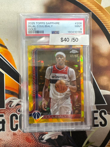 2025 Topps Chrome NBA Sapphire Bilal Coulibaly Gold Refractor /50 PSA 9