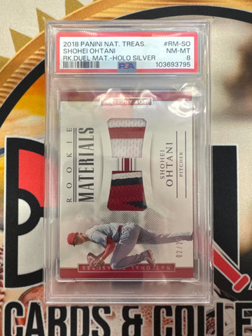 2018 Panini National Treasures Shohei Ohtani Rookie Dual Material Holo Silver /25 PSA 8