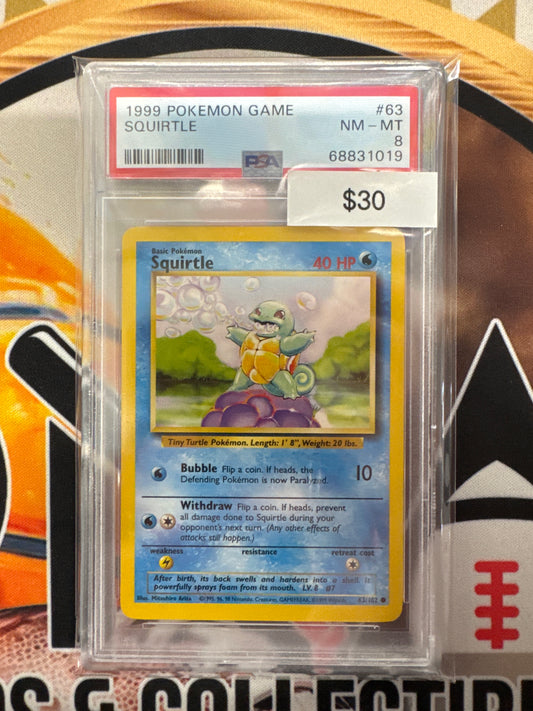 1999 Pokémon Game Squirtle Base Set 63/102 PSA 8