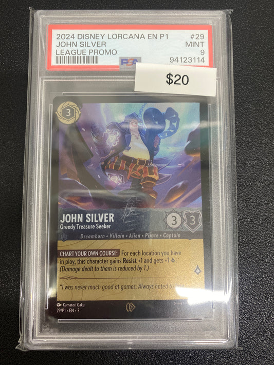 Disney Lorcana P1 League Promo John Silver PSA 9