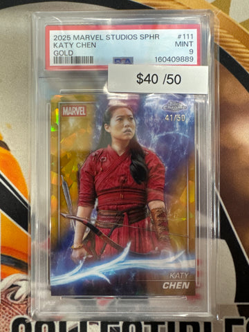2025 Topps Chrome Marvel Studios Sapphire Katy Chen Gold Refractor /50 PSA 9