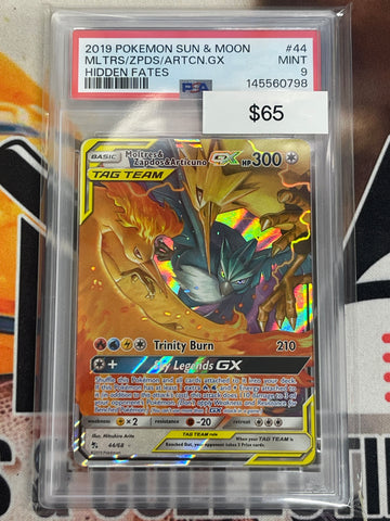 Pokémon Moltres & Zapdos & Articuno GX Tag Team Hidden Fates 44/68 PSA 9