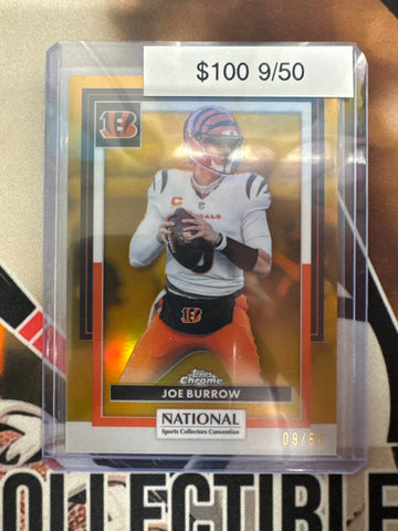 2026 Topps Chrome The National NFL Joe Burrow Gold Refractor 9/50